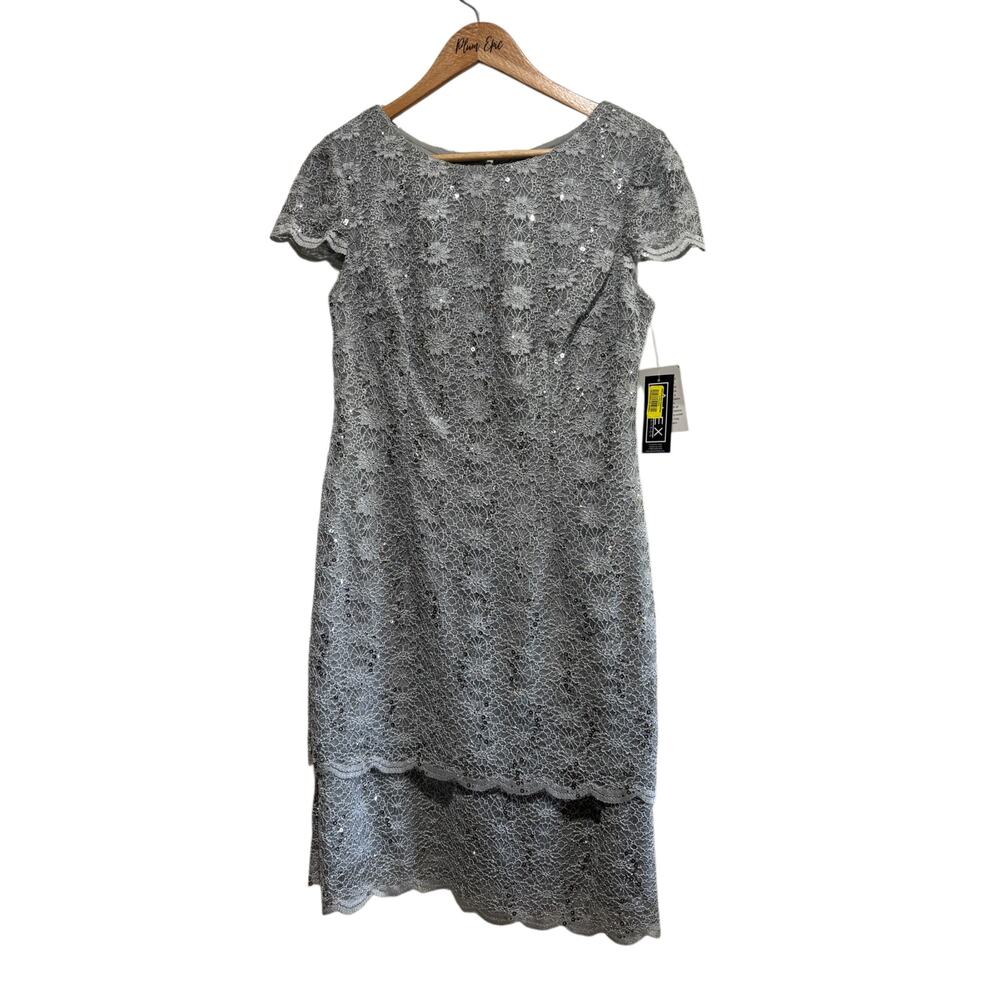 Alex Evenings Sequin Lace Scoopneck Cap Sleeve Dress